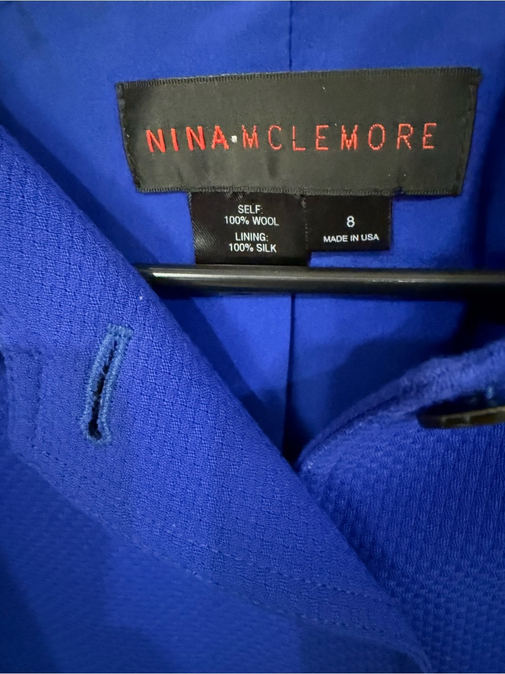Nina McLemore Wool Silk Blazer Jacket Womens 8 Blue Made USA Career Luxury - Picture 3 of 3